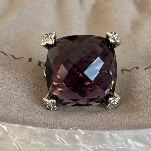 David Yurman Jewelry - David Yurman Amethyst Diamond Cushion On Point Ring